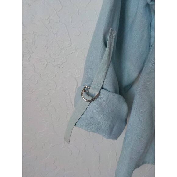 VTG Focus Lifestyle Blue Button Up Shirt Women size 16 100% Linen Long Sleeves - Picture 8 of 15